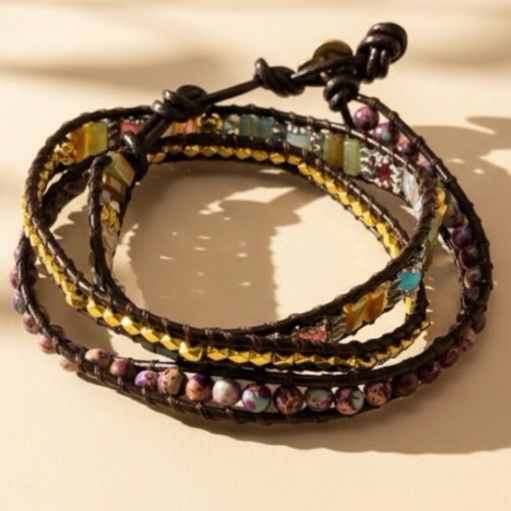 Multicolor Jasper & Crystal Beaded 3 Layer Wrap Bracelet. Protection Bracelet